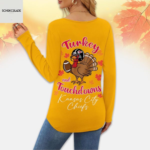 Kansas City Chiefs Thanksgiving Turkey And Touchdowns Long Sleeve Shirt
