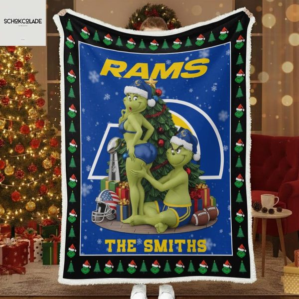 Los Angeles Rams Funny Grinch Kiss Ass Christmas Blanket Quilt