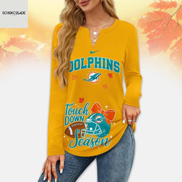 Miami Dolphins Thanksgiving Turkey And Touchdowns Long Sleeve Shirt