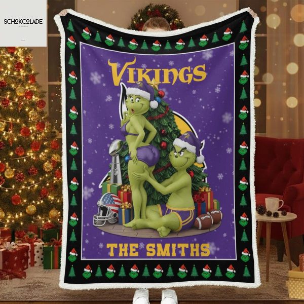 Minnesota Vikings Funny Grinch Kiss Ass Christmas Blanket Quilt