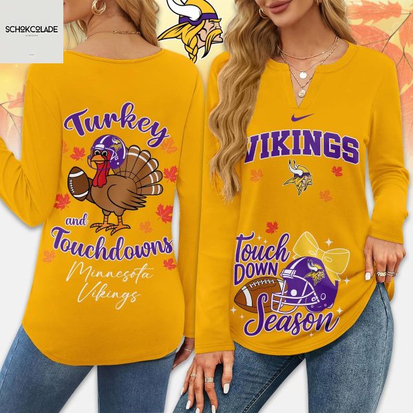 Minnesota Vikings Thanksgiving Turkey And Touchdowns Long Sleeve Shirt