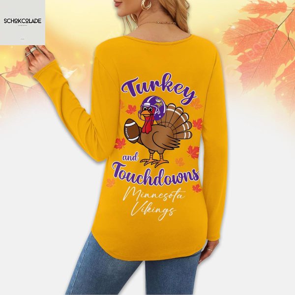 Minnesota Vikings Thanksgiving Turkey And Touchdowns Long Sleeve Shirt