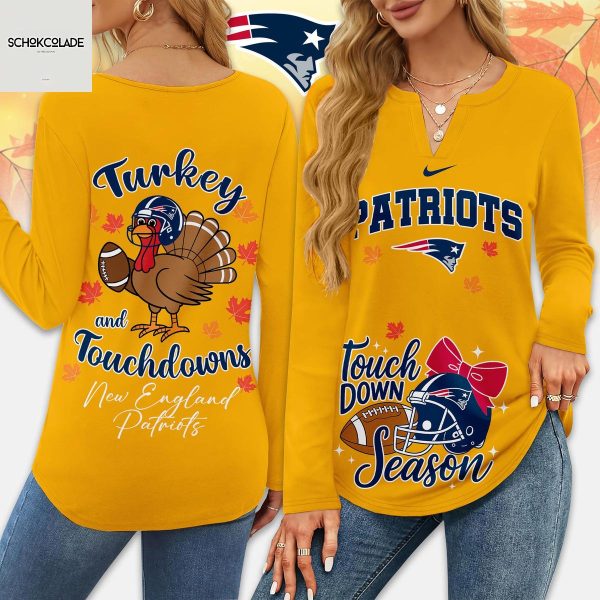 New England Patriots Thanksgiving Turkey And Touchdowns Long Sleeve Shirt