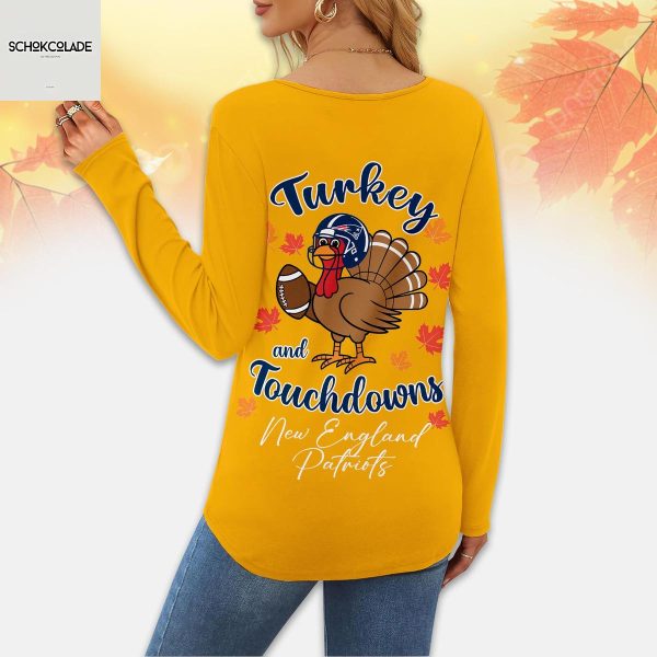 New England Patriots Thanksgiving Turkey And Touchdowns Long Sleeve Shirt