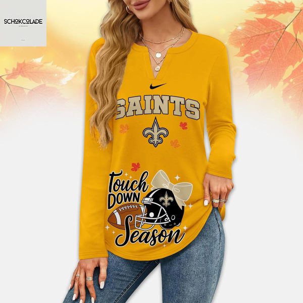 New Orleans Saints Thanksgiving Turkey And Touchdowns Long Sleeve Shirt