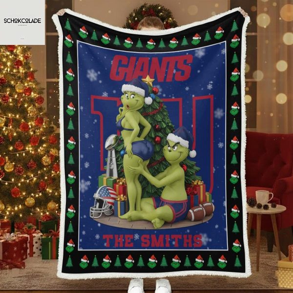 New York Giants Funny Grinch Kiss Ass Christmas Blanket Quilt