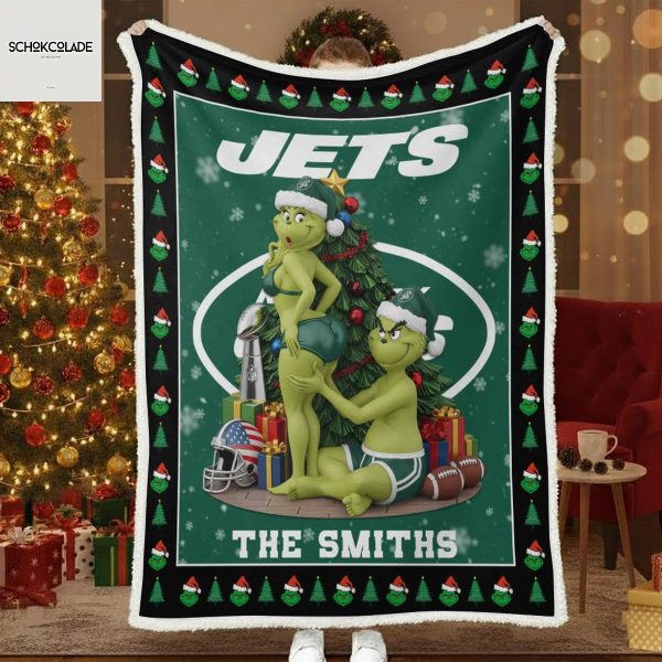 New York Jets Funny Grinch Kiss Ass Christmas Blanket Quilt