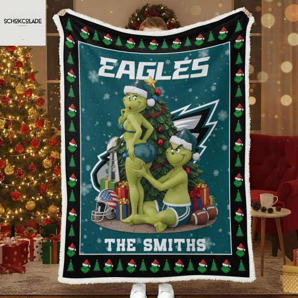 Philadelphia Eagles Funny Grinch Kiss Ass Christmas Blanket Quilt