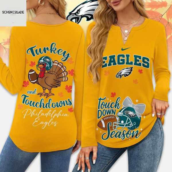 Philadelphia Eagles Thanksgiving Turkey And Touchdowns Long Sleeve Shirt