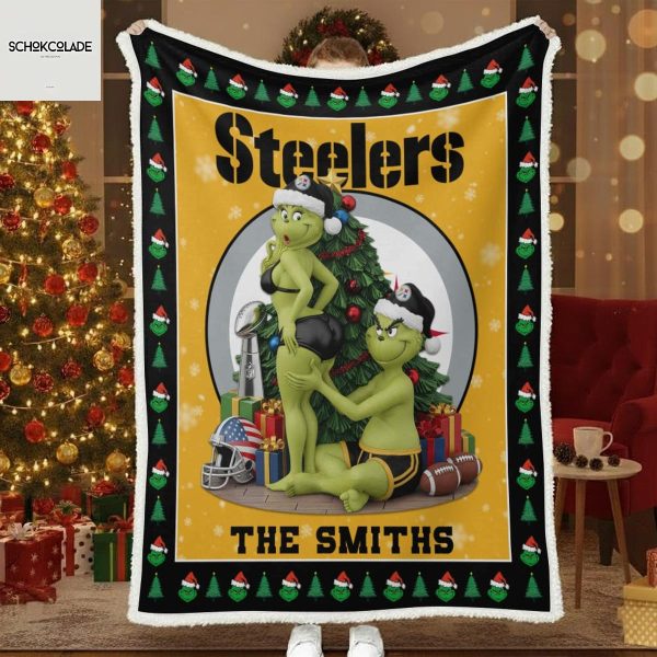 Pittsburgh Steelers Funny Grinch Kiss Ass Christmas Blanket Quilt