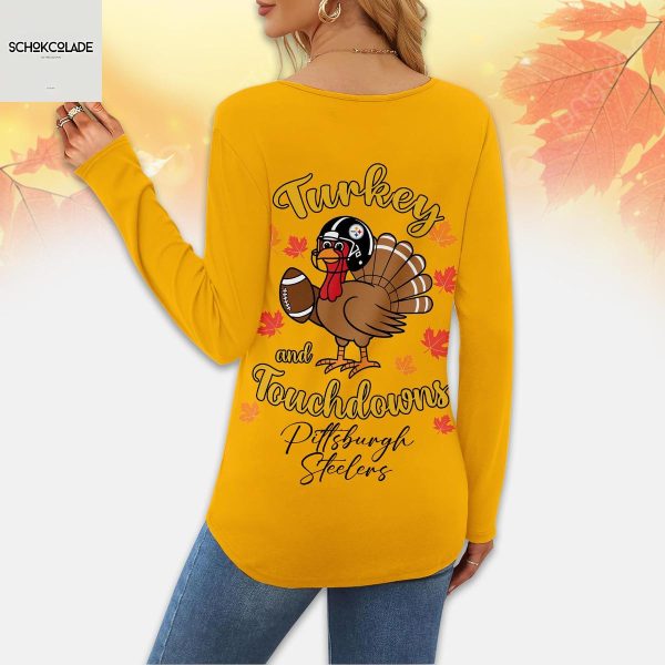 Pittsburgh Steelers Thanksgiving Turkey And Touchdowns Long Sleeve Shirt