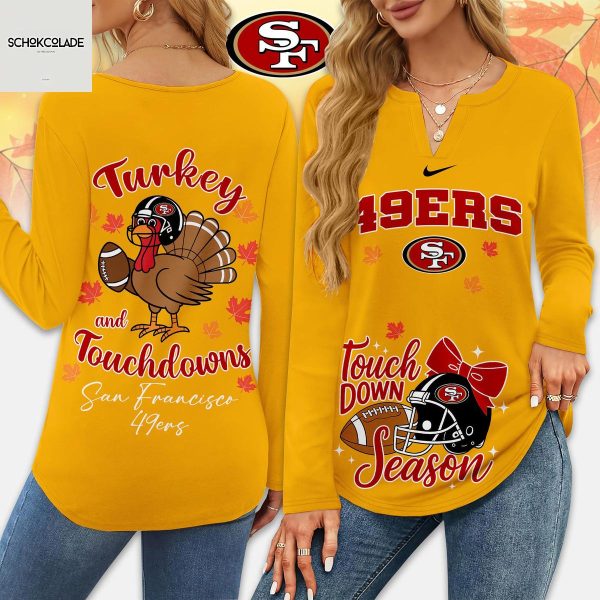 San Francisco 49ers Thanksgiving Turkey And Touchdowns Long Sleeve Shirt