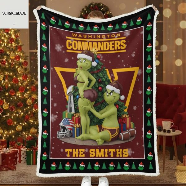 Washington Commanders Funny Grinch Kiss Ass Christmas Blanket Quilt